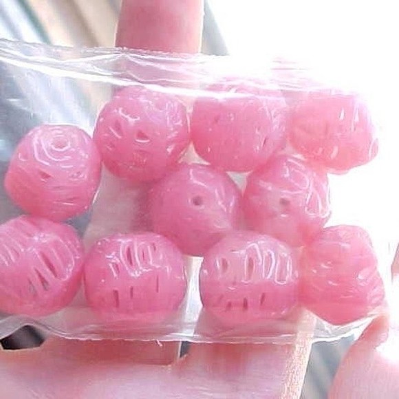 10 Vintage Bubblegum Opal Pink Netted Lace Czech Handmade Lampwork Beads 14mm - Picture 6 of 6